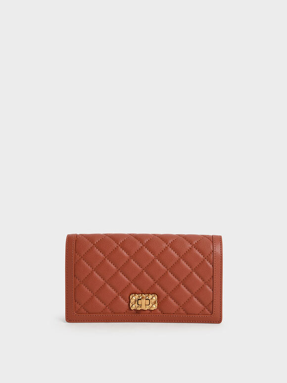 Micaela Quilted Phone Pouch, Brick, hi-res