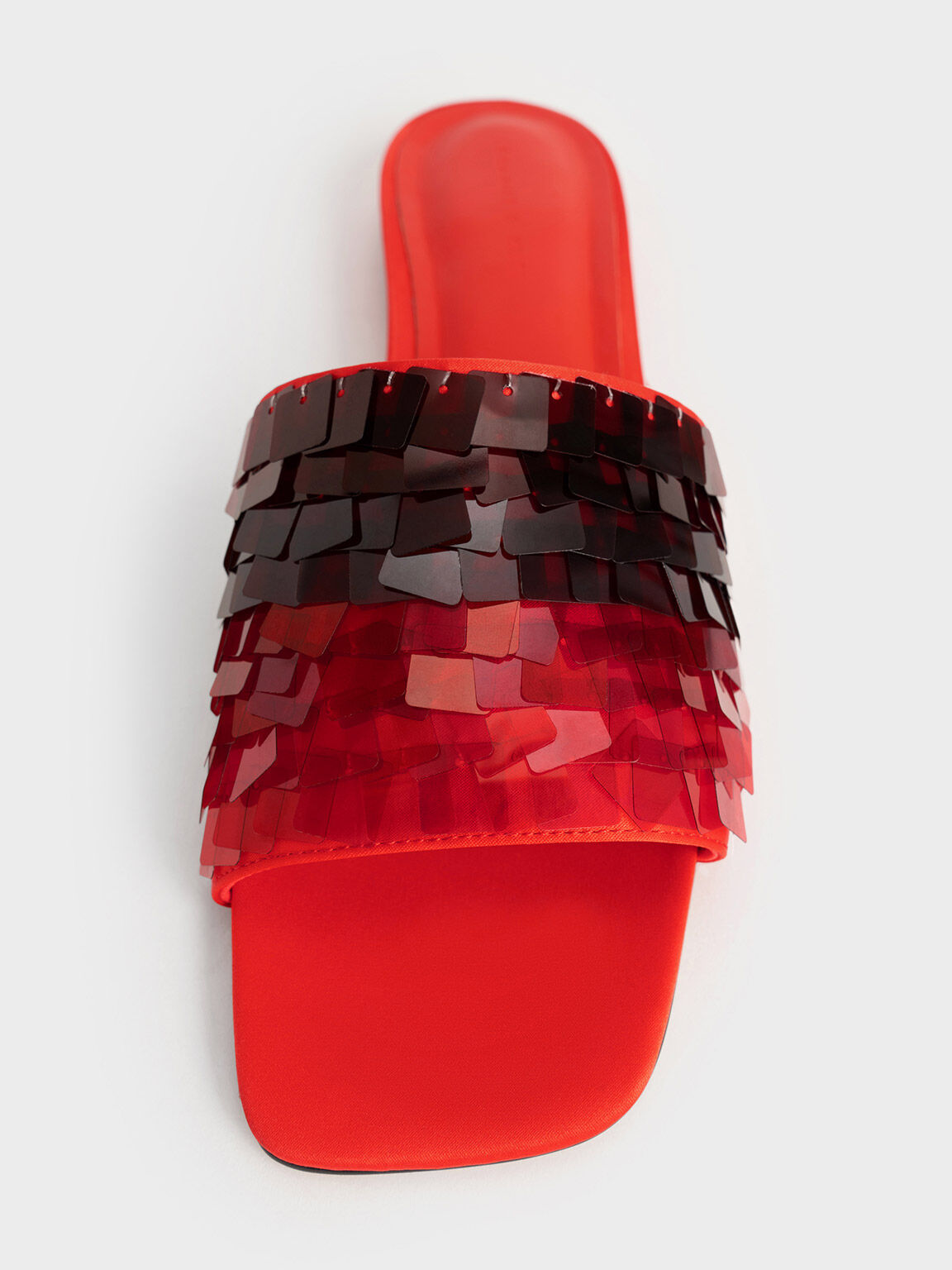 Sequinned Satin Slide Sandals, Red, hi-res