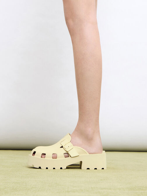 Mae Buckled Platform Mules, Butter, hi-res