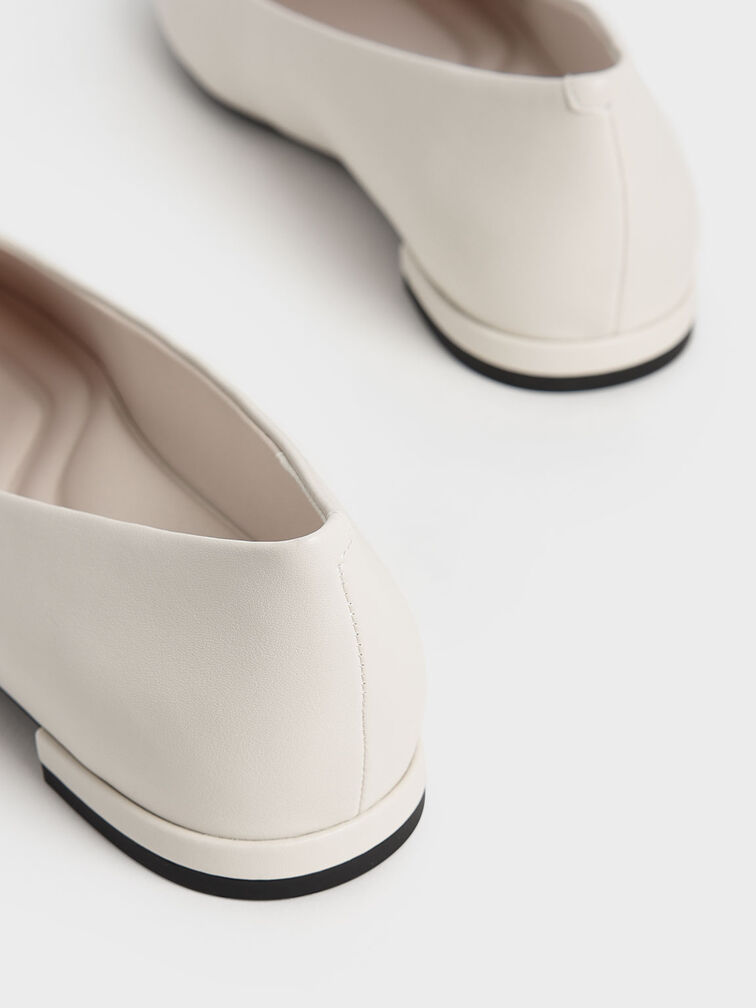 Textured Round-Toe Ballerinas, Chalk, hi-res
