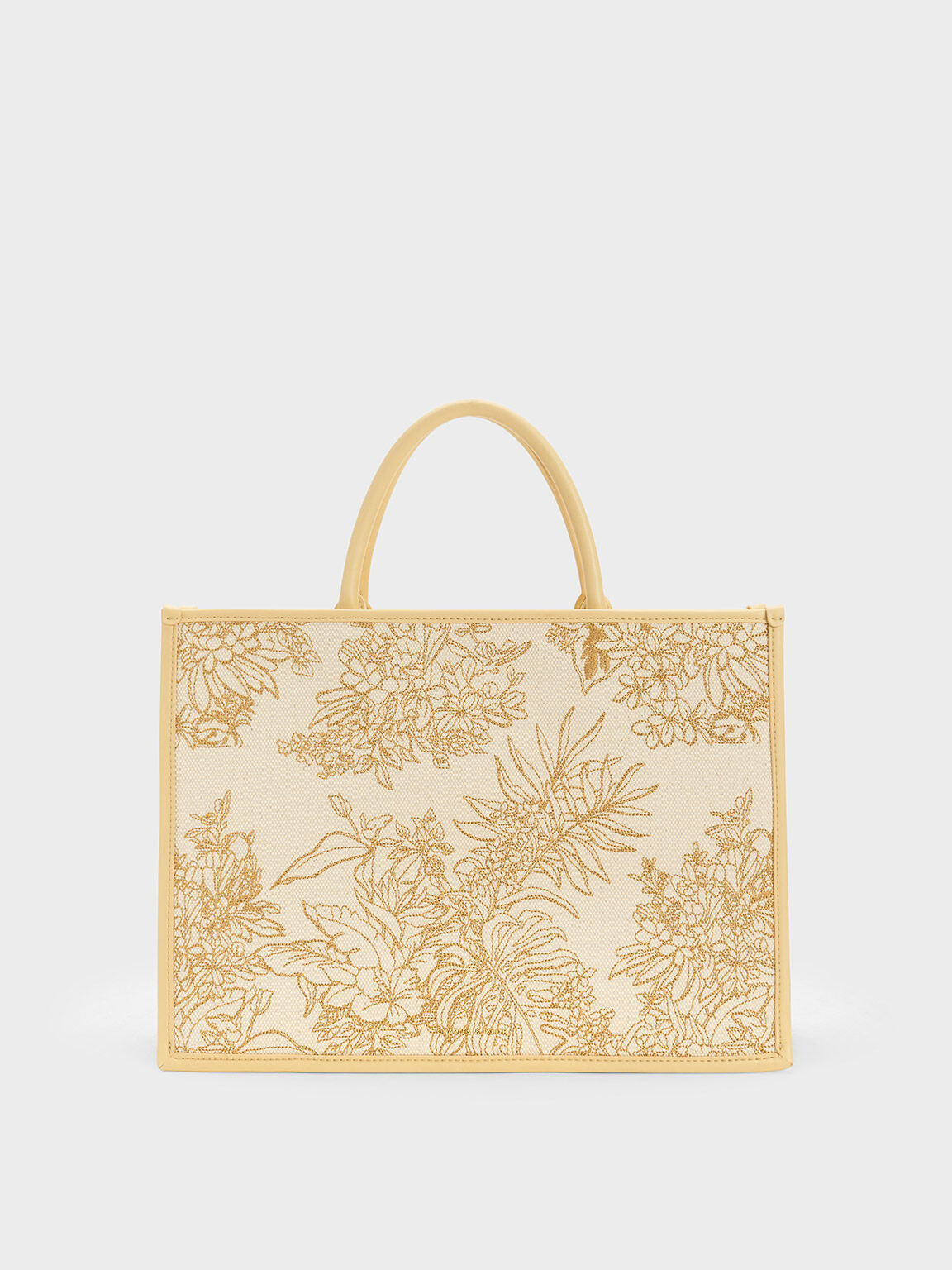 Floral Illustrated Canvas Tote Bag, Beige, hi-res