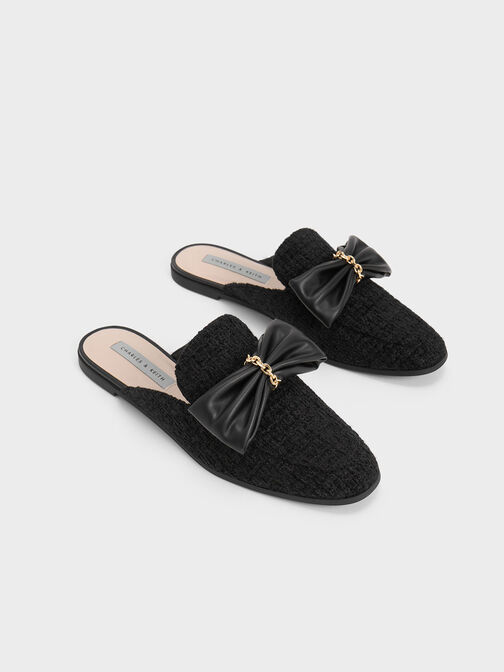 蝴蝶結平底穆勒鞋, 黑色特別款, hi-res