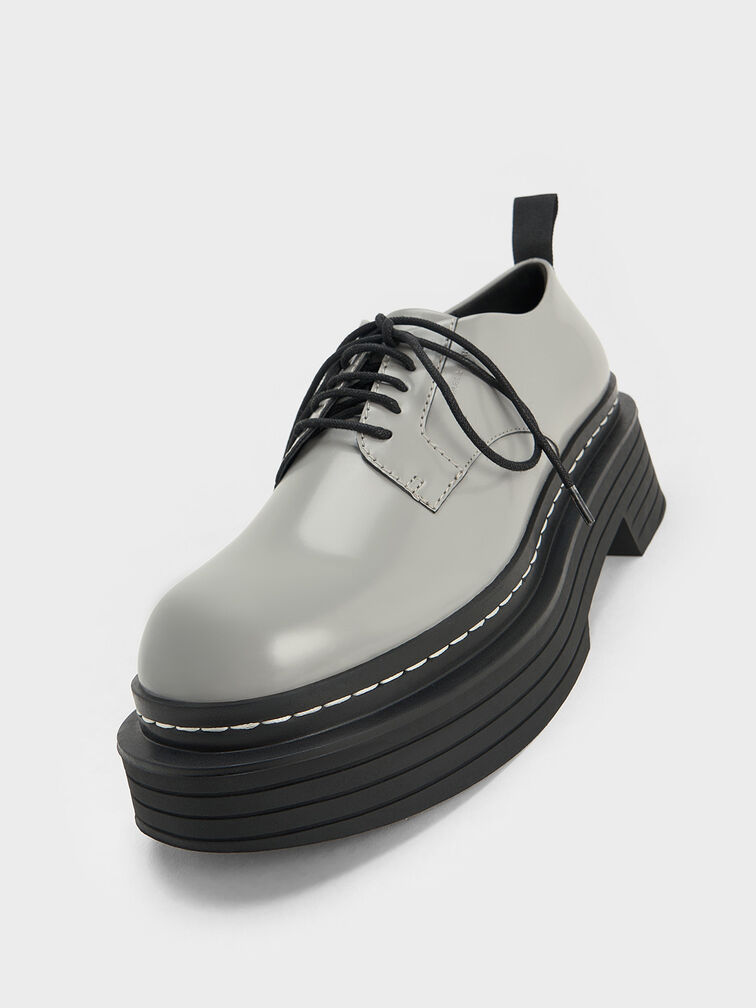 Lace-Up Platform Derbys, Grey, hi-res