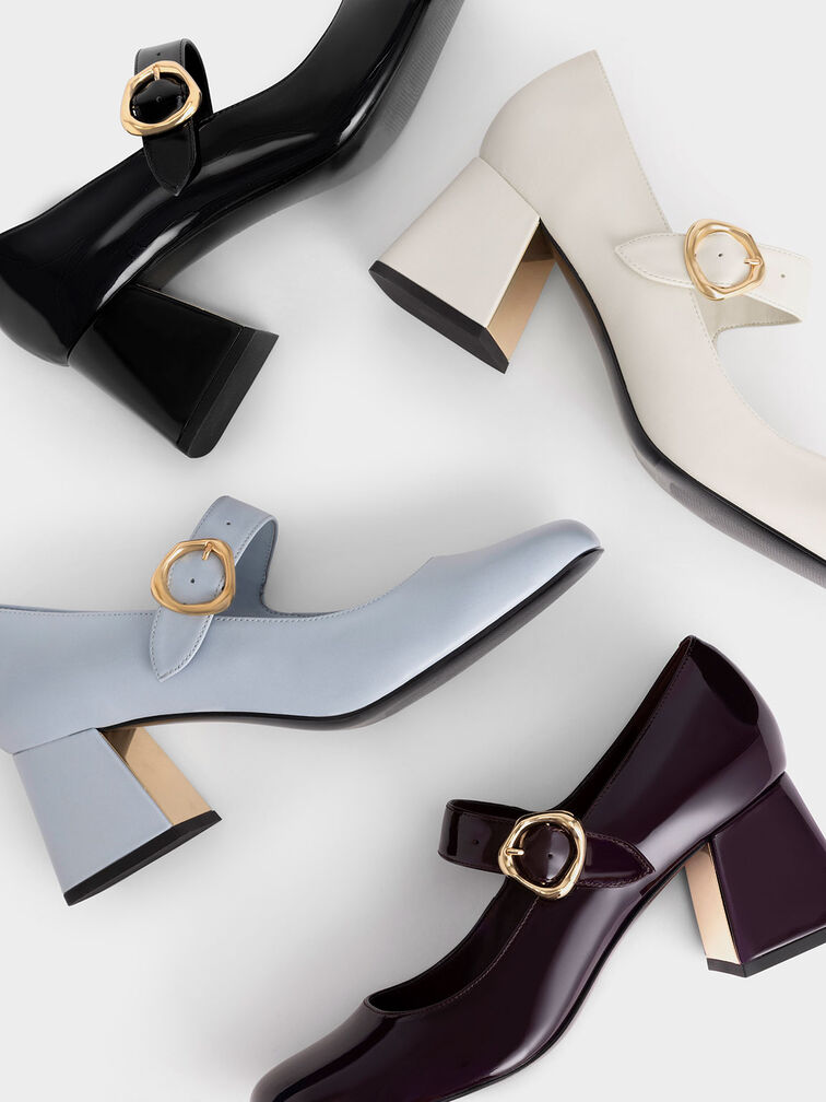 Buckled Mary Jane Pumps, Chalk, hi-res