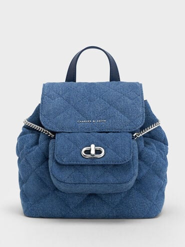 Aubrielle Denim Quilted Backpack, Denim Blue, hi-res