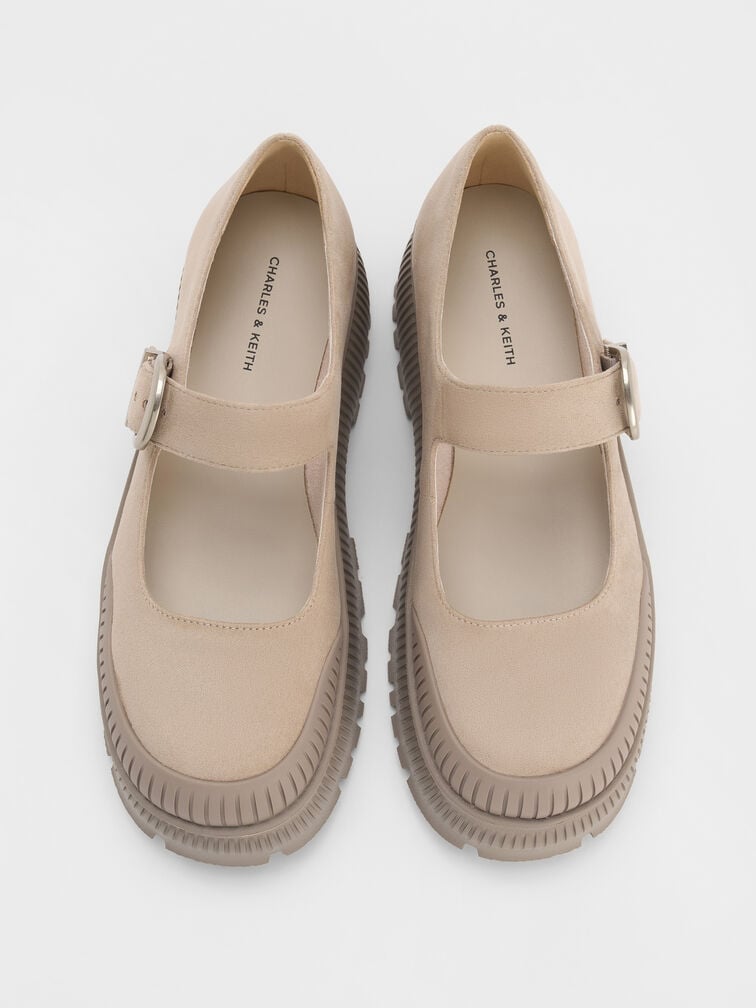 Darra Faux Suede Ridged-Sole Platform Mary Janes, Beige, hi-res