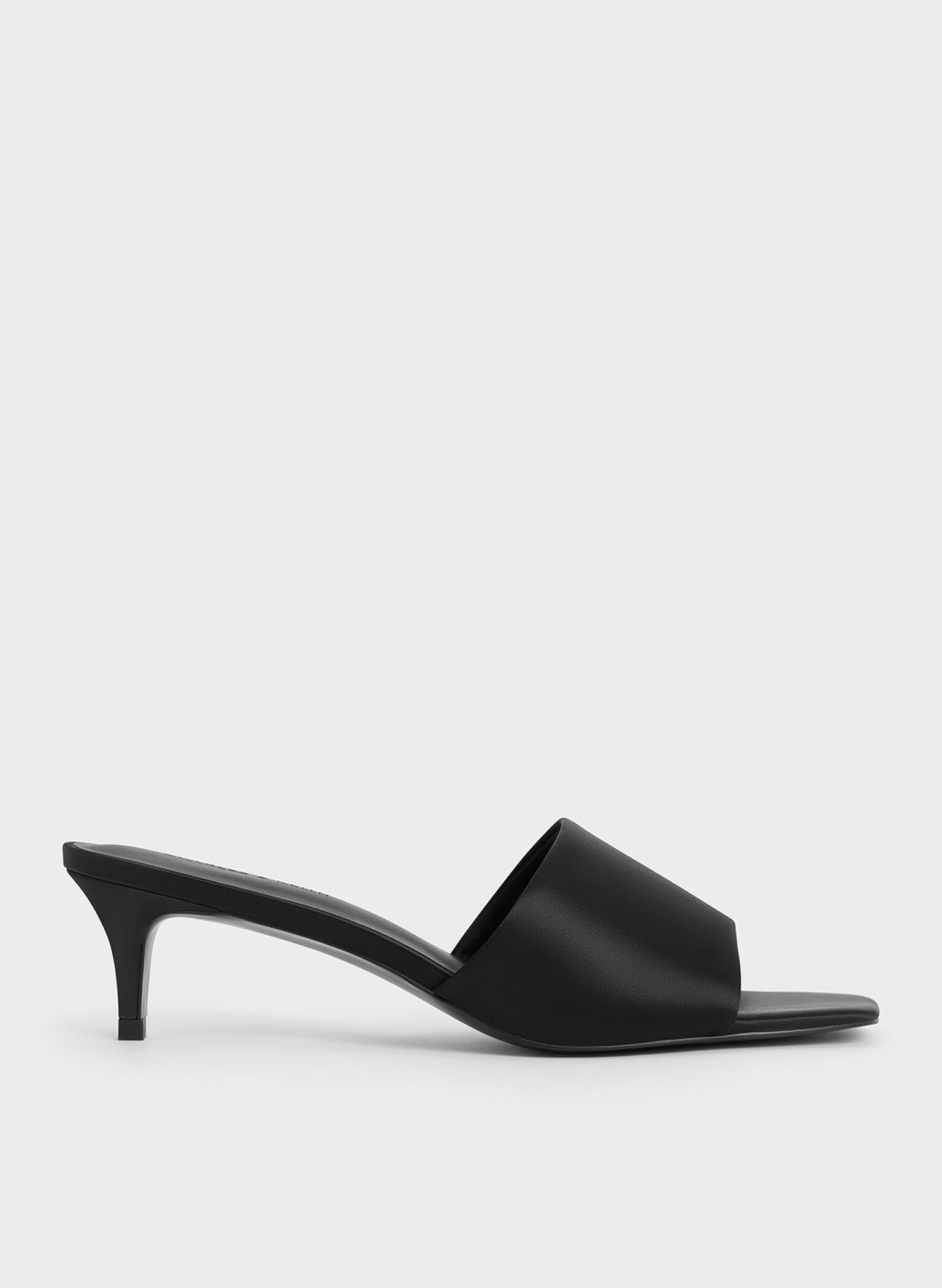Satin Square-Toe Kitten-Heel Mules, Black Textured, hi-res