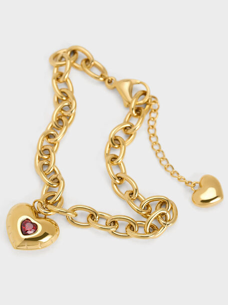 Bethania Heart Crystal Chain-Link Bracelet, Gold, hi-res