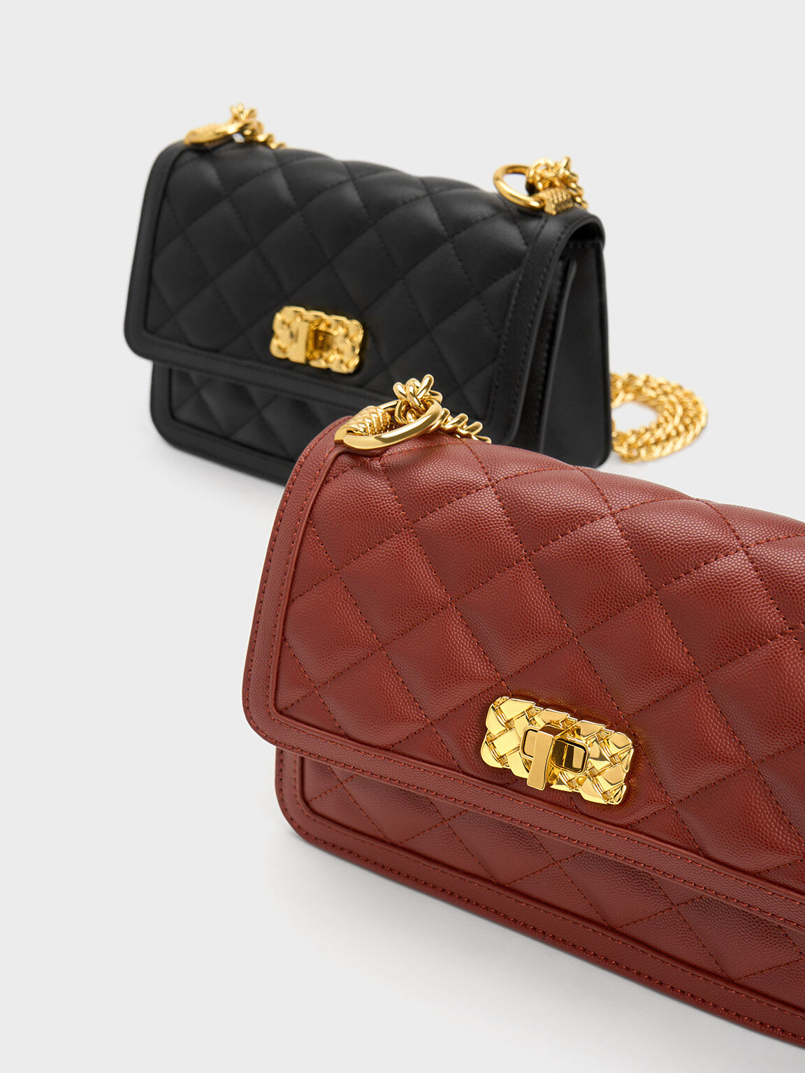 Micaela Quilted Chain Bag - Brick