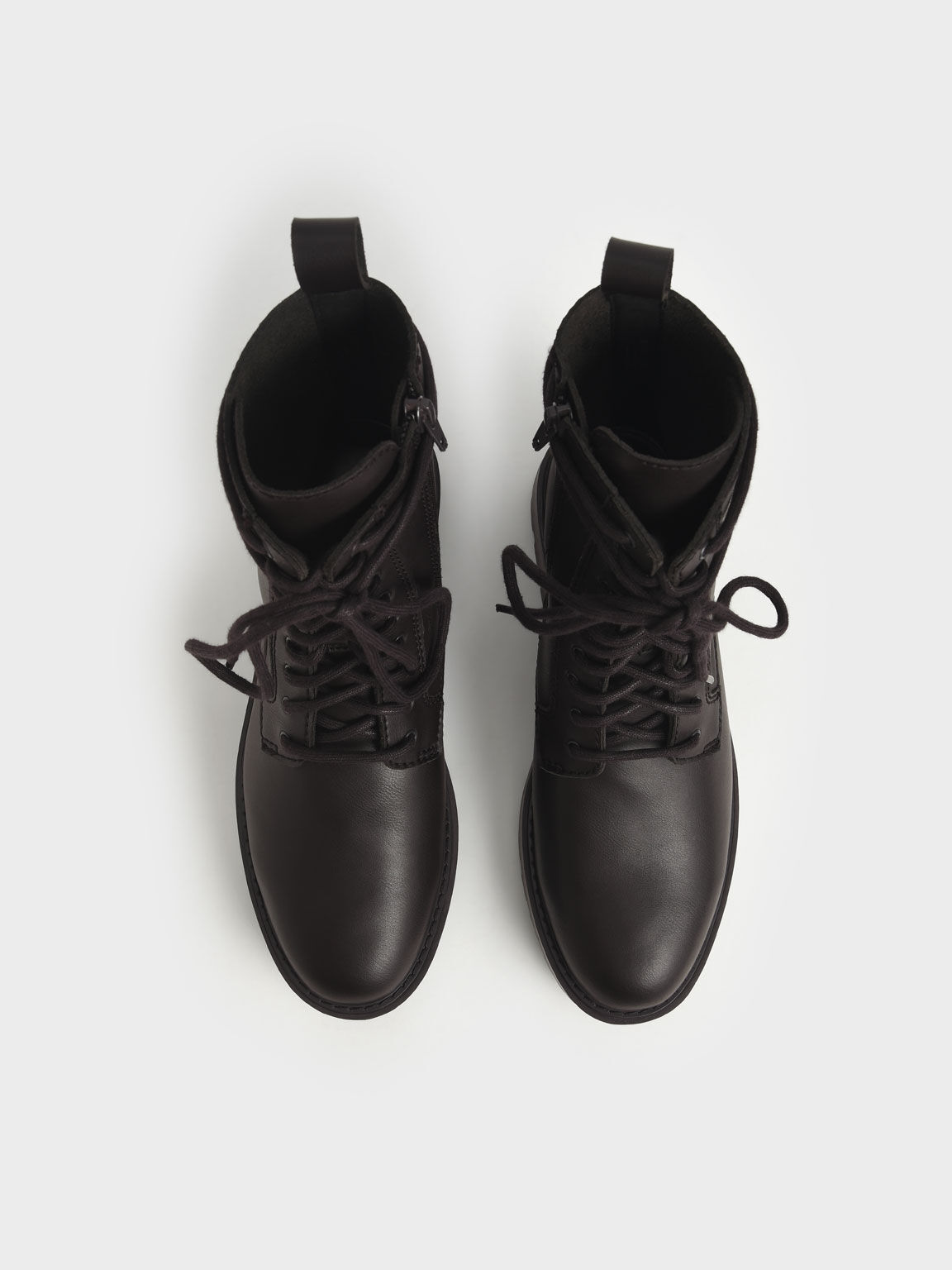 Lace-Up Calf Boots, Dark Brown, hi-res