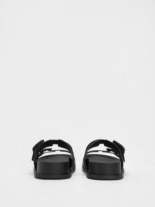 Woven-Buckle Double-Strap Sandals, Black, hi-res