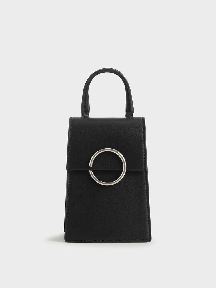 Ring Detail Elongated Bag, Black, hi-res