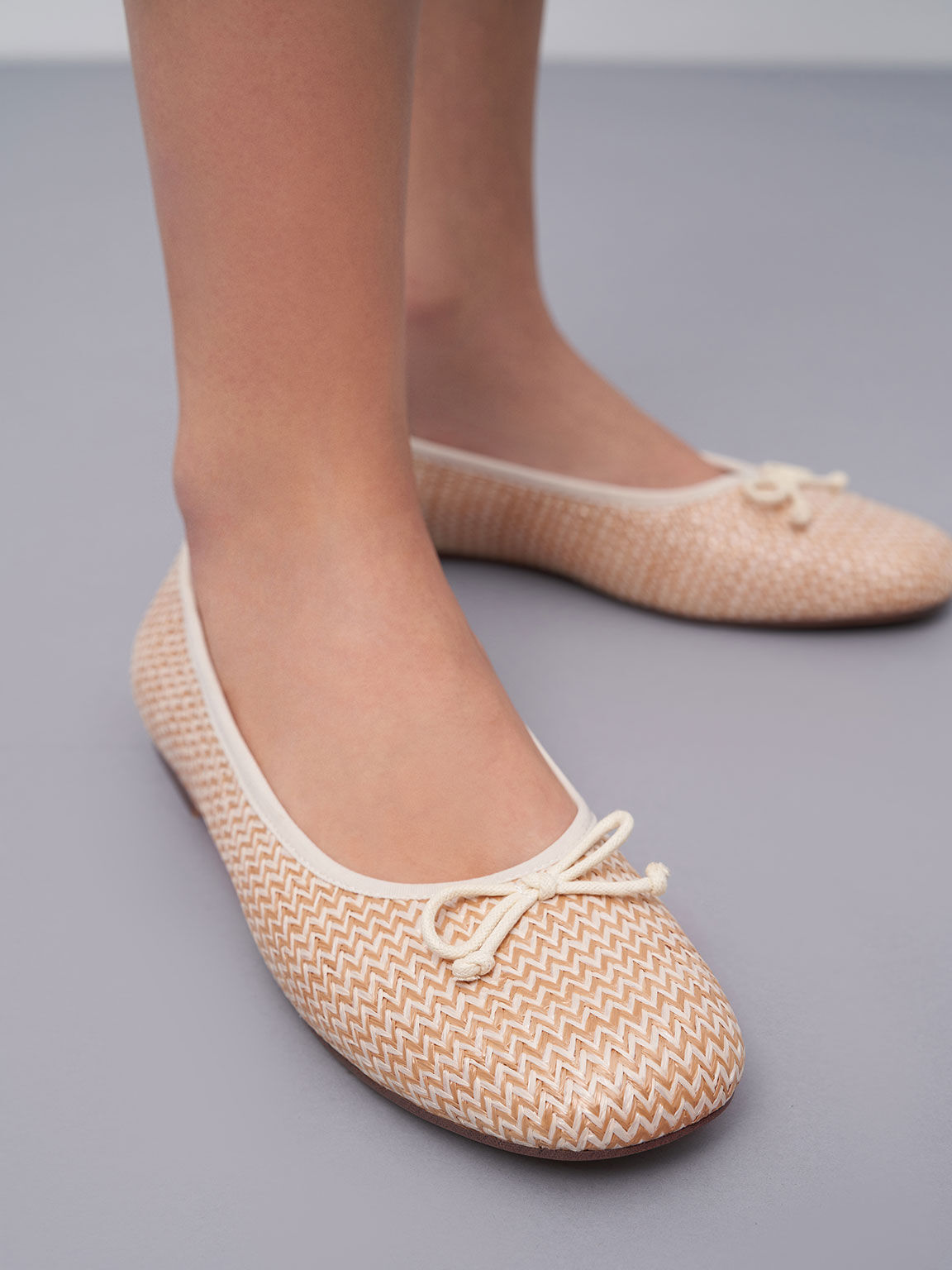 Bow Ballerina Pumps, Beige, hi-res