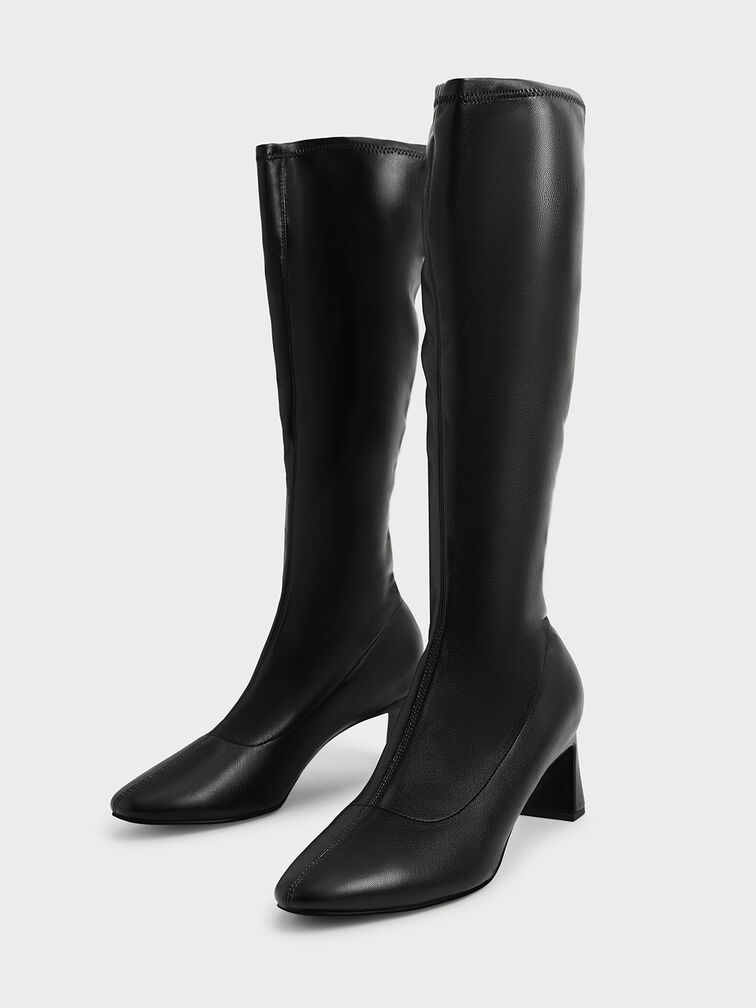 Knee-High Blade Heel Boots, Black, hi-res