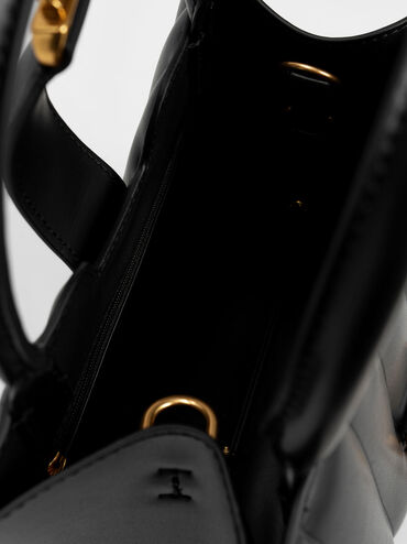 Ivy Panelled Metallic Buckle Tote, Black, hi-res