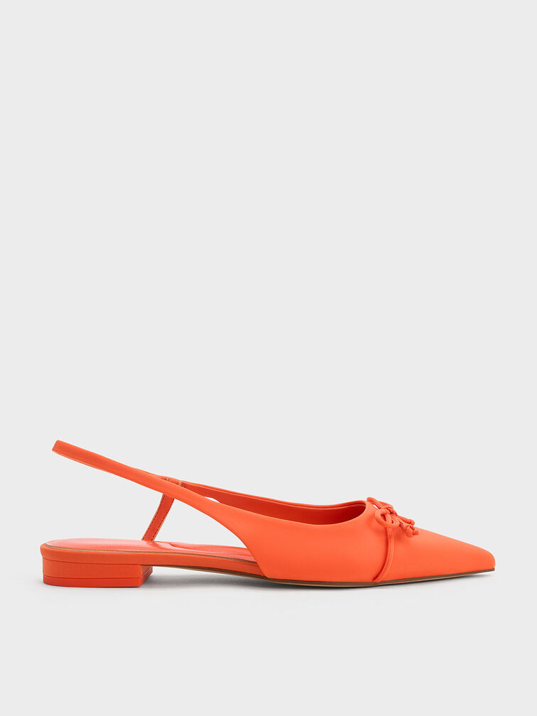 Bow Pointed-Toe Slingback Ballerinas, Orange, hi-res