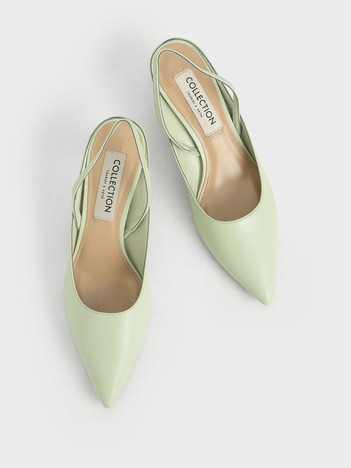 Leather Sculptural Heel Slingback Pumps, Green, hi-res