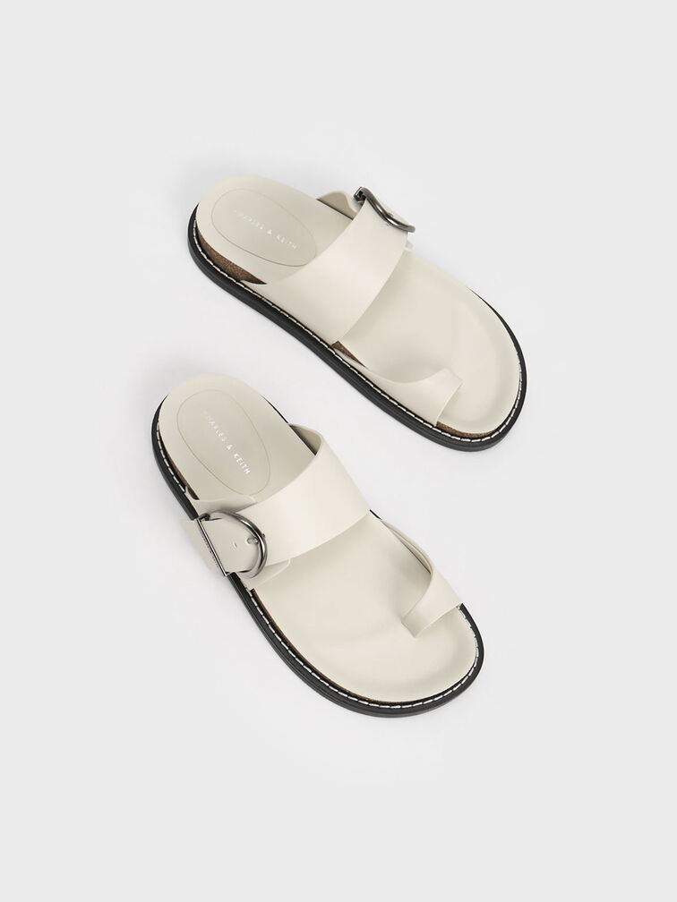 Metallic Buckle Toe-Ring Sandals, Chalk, hi-res