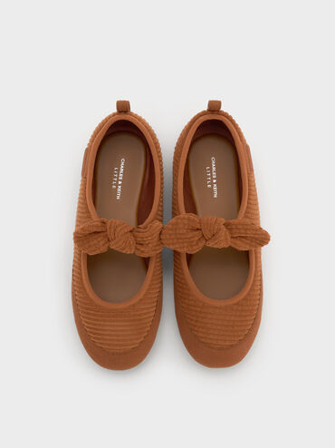 Girls' Corduroy & Faux Suede Mary Jane Flats, Brown, hi-res