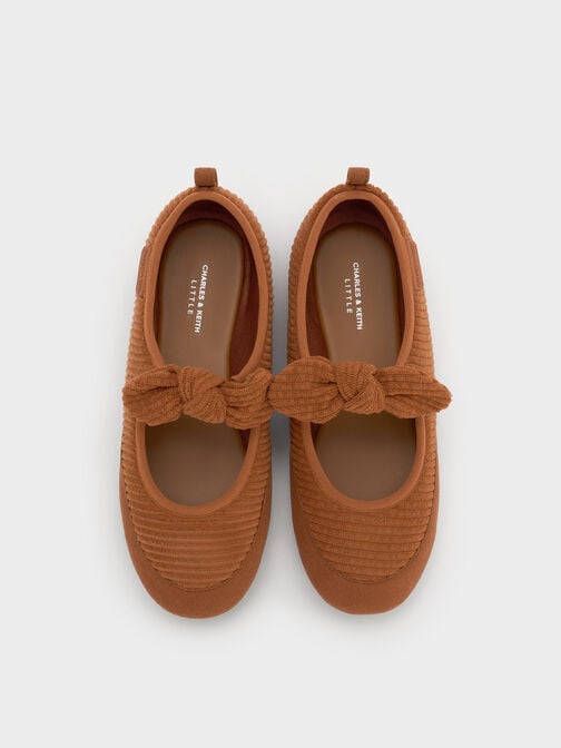 Girls' Corduroy & Faux Suede Mary Jane Flats, Brown, hi-res
