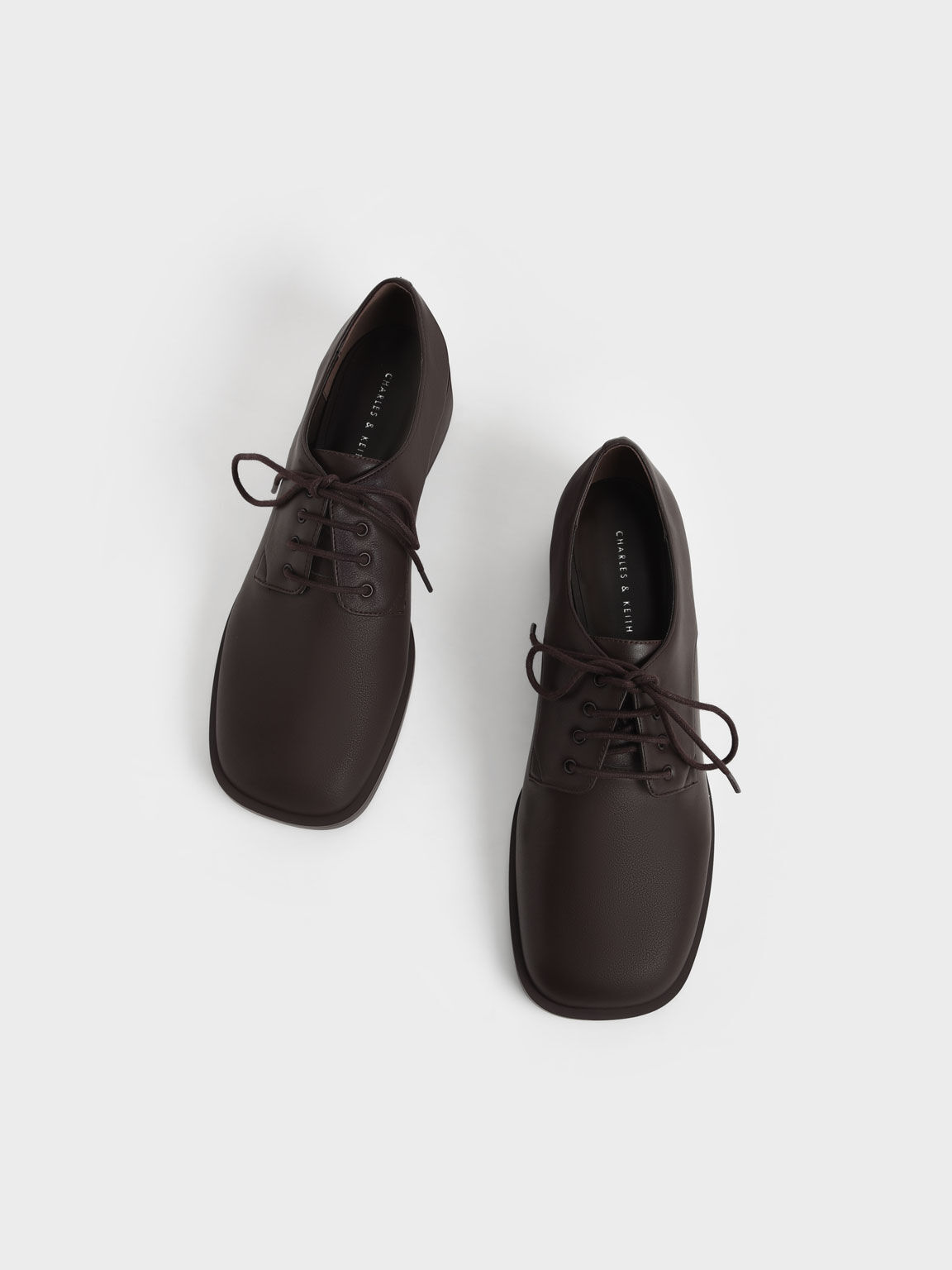 Lace-Up Square-Toe Oxfords, Dark Brown, hi-res
