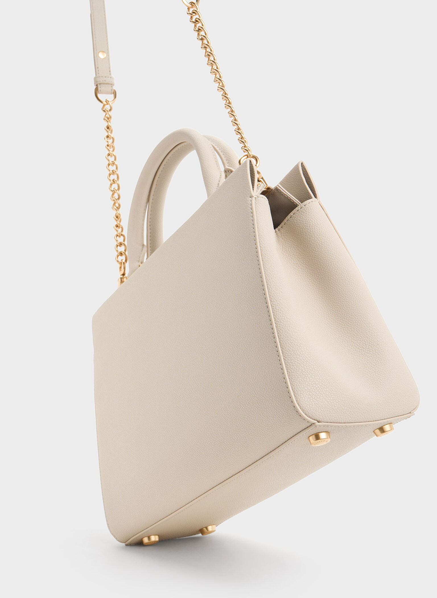 Ivory Mirabelle Structured Top Handle Bag - CHARLES & KEITH CA