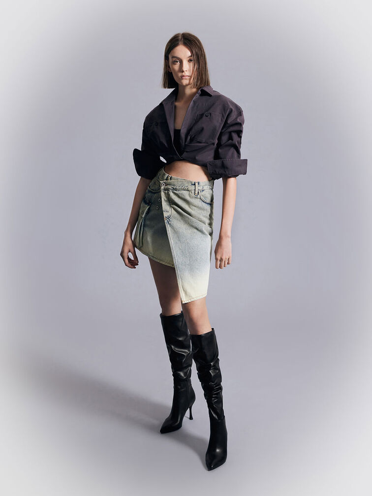Black Aster Ruched Knee-High Boots - CHARLES & KEITH US