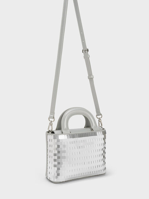 Sequinned Double Handle Tote Bag, Silver, hi-res