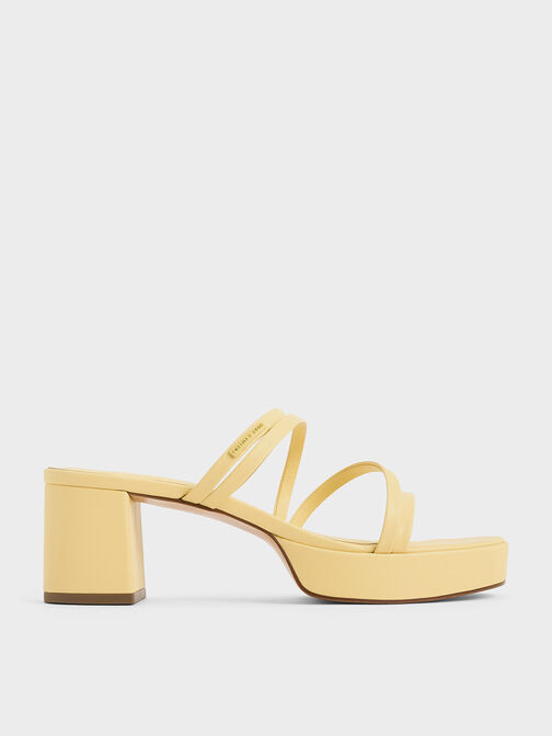 Strappy Trapeze-Heel Mules, Yellow, hi-res