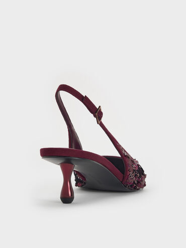 Ruthie Sequinned Slingback Pumps, Burgundy, hi-res