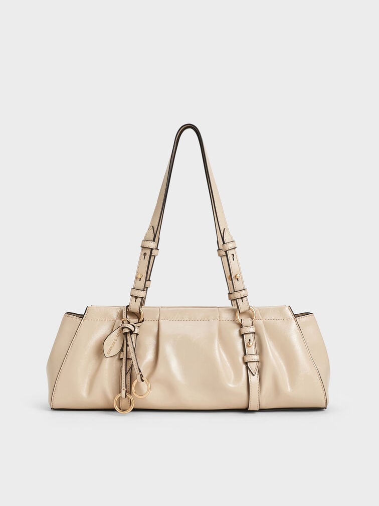 Britton Ruched Elongated Shoulder Bag, Dusted Oat Britton Ruched Elongated Shoulder Bag, Dusted Oat, hi-res