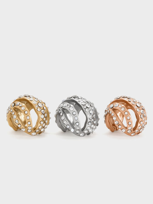Aine Crystal Sculptural Hoop Earrings, Gold, hi-res