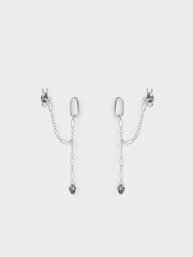 Crystal Embellished Ear Cuff Drop Earrings, Silver, hi-res