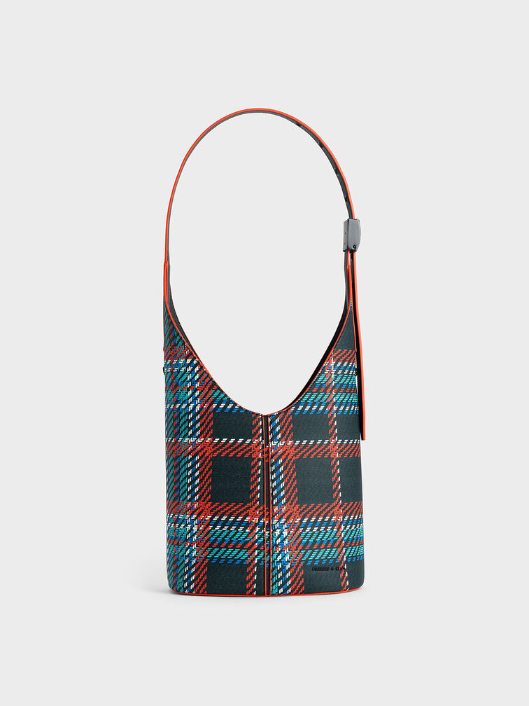 Altea Large Plaid Bucket Bag, Black Textured, hi-res