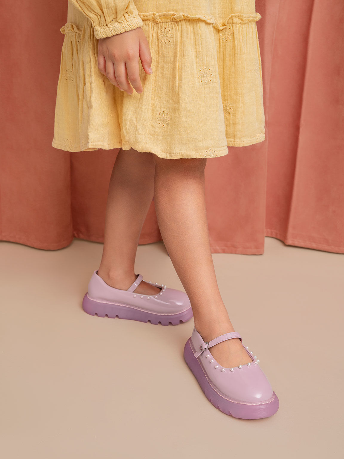 Girls' Bead-Embellished Patent Mary Janes, Lilac, hi-res