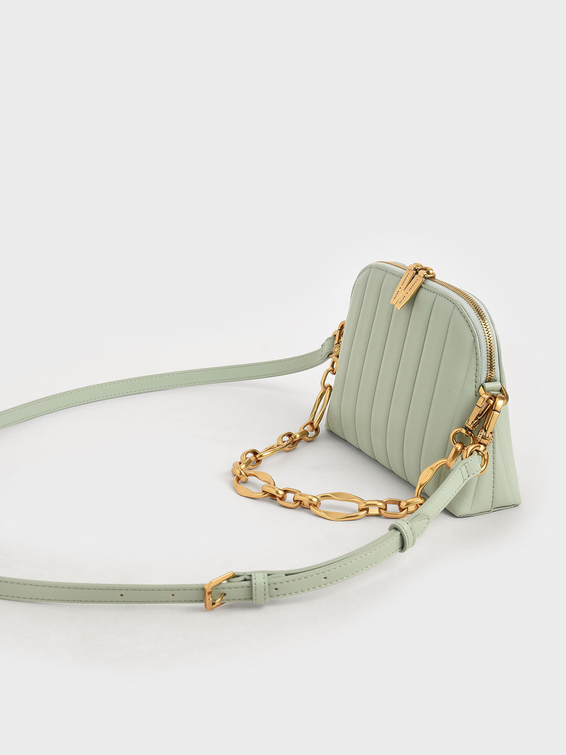 Chain Handle Panelled Crossbody Bag, Mint Green, hi-res