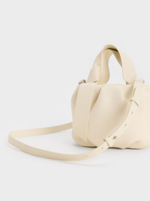 Bolso Toni efecto arrugado con nudos, Blanco tiza, hi-res