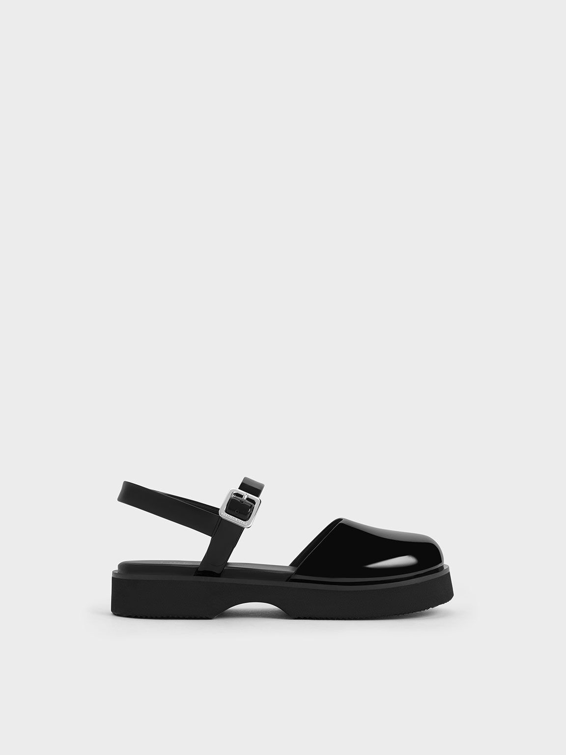 Girls Ankle Strap Flats Black Box