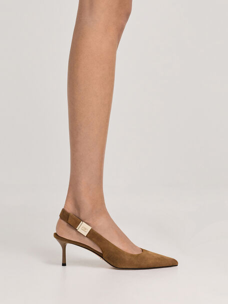 Cody Suede Slingback Kitten Heels, Brown, hi-res