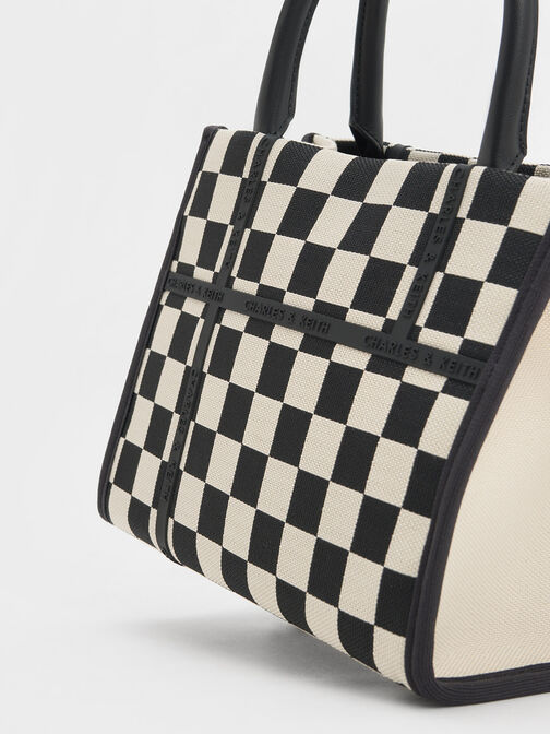 Avenue Checkered Tote Bag, Black Textured, hi-res