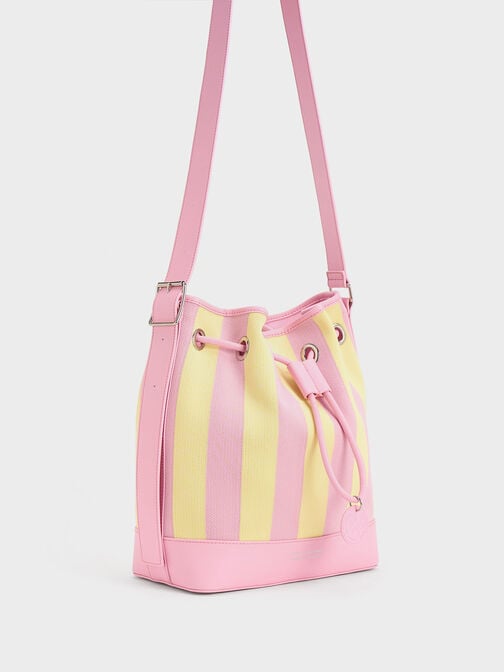 Striped Bucket Bag, Yellow, hi-res