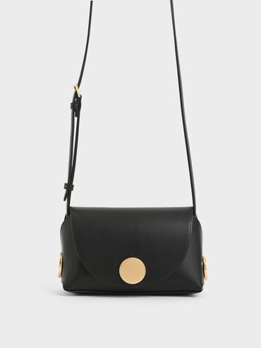 Metal Accent Mini Crossbody Bag, Black, hi-res