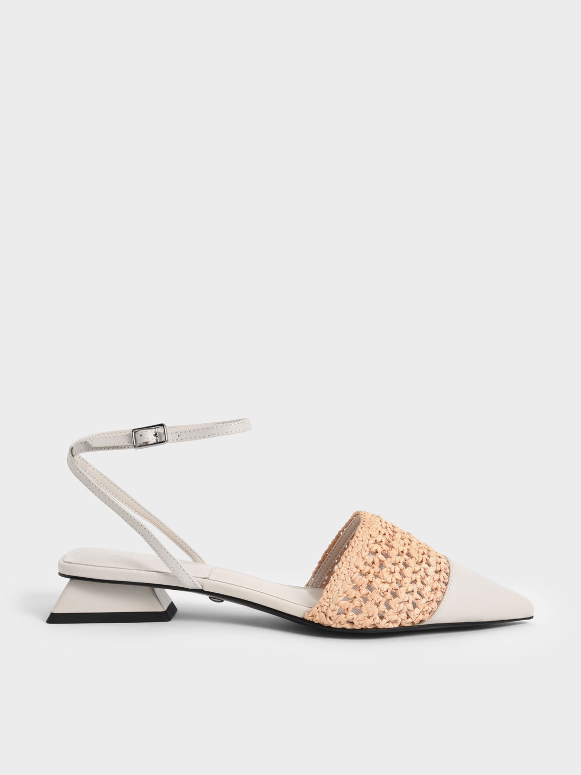 Leather & Raffia Ankle-Strap Pumps, Chalk, hi-res