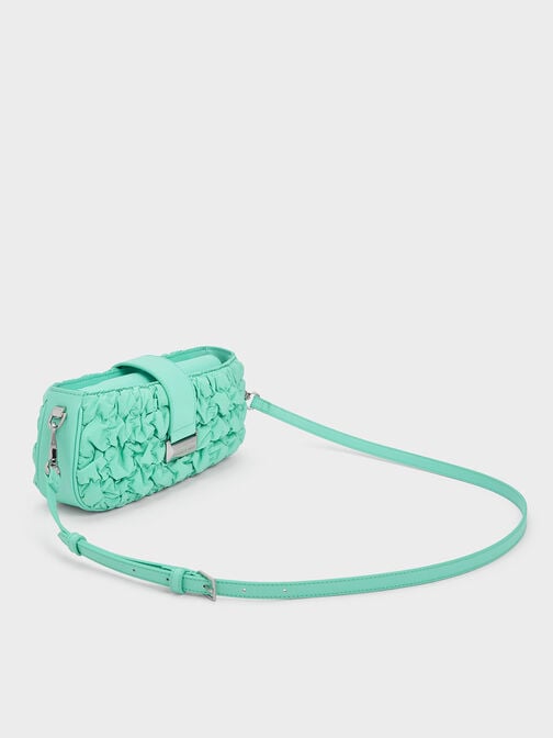 Ruched Nylon Chain Handle Bag, Mint Green, hi-res