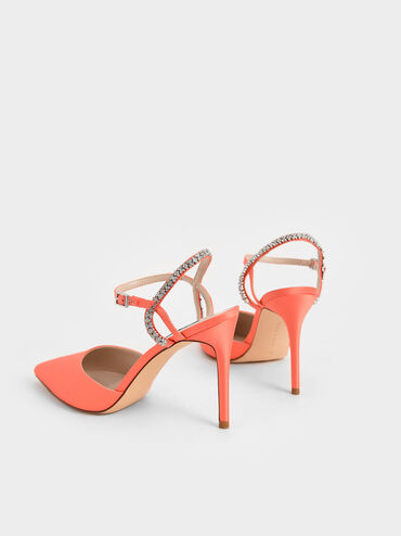 Embellished Back Strap Court Shoes, Orange, hi-res