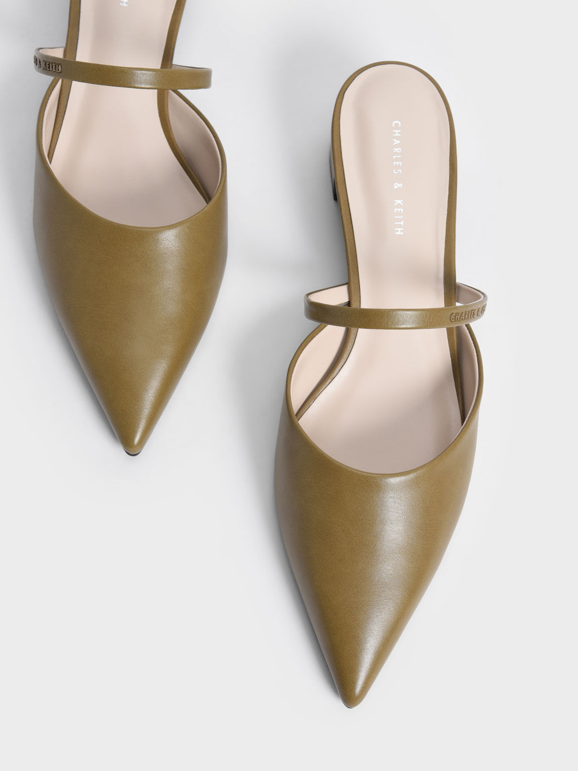 Pointed Toe Mules, Olive, hi-res
