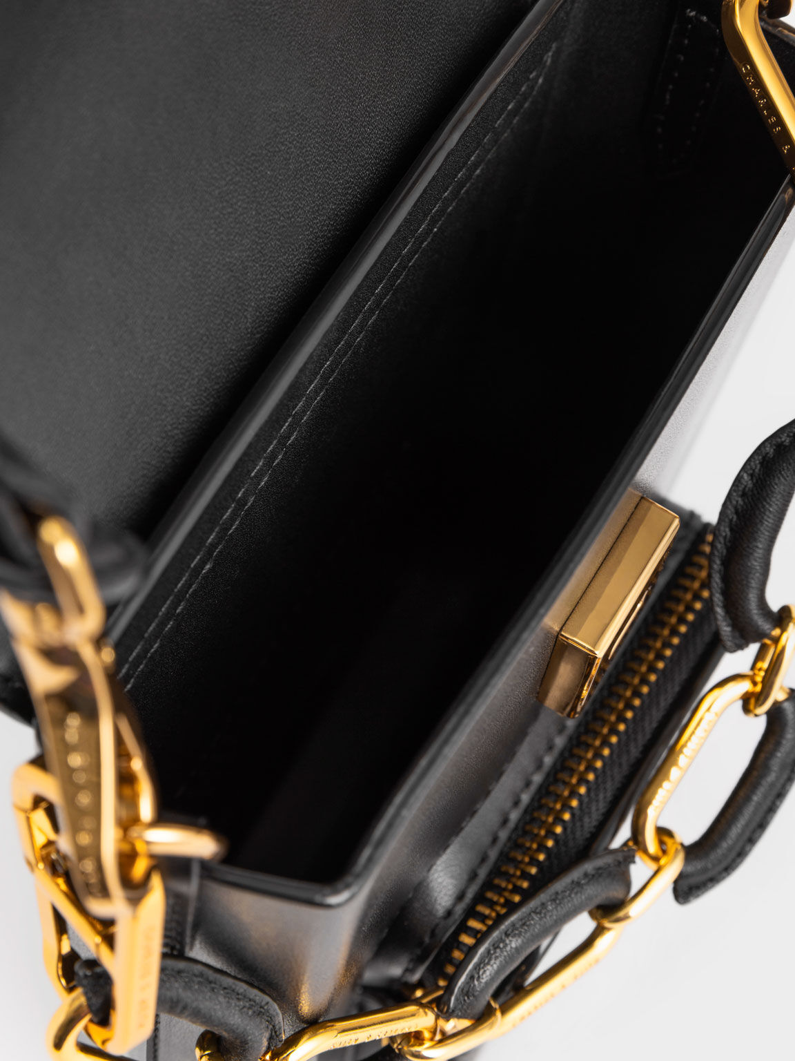 Amber Chain-Handle Long Crossbody Bag, Black, hi-res