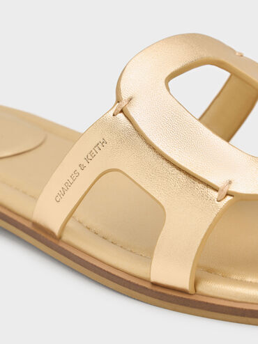 Easley Metallic Cut-Out Slide Sandals, Gold, hi-res