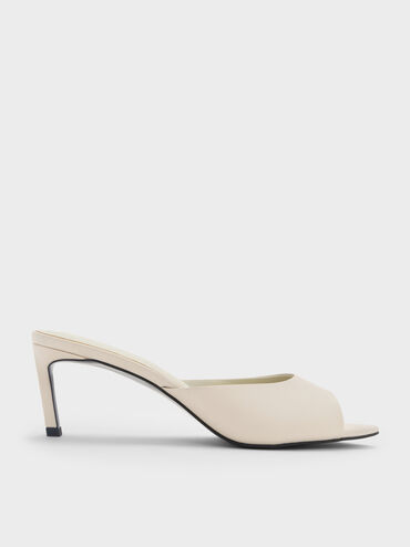 Pointed Peep-Toe Heeled Mules, Chalk, hi-res