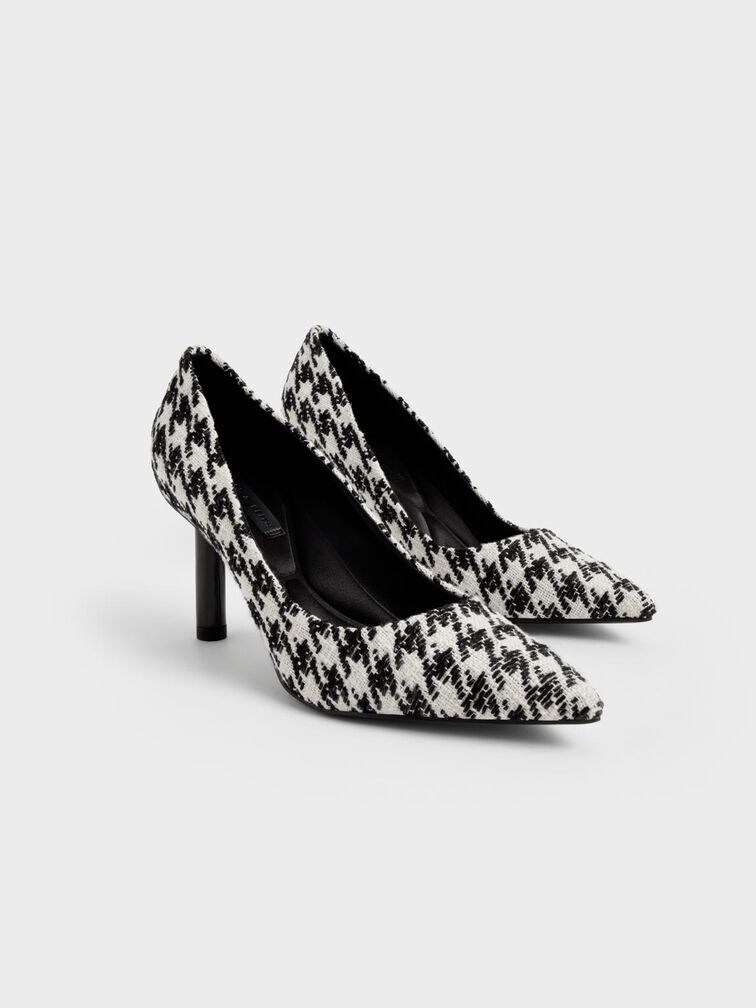 Houndstooth Print Cylindrical Heel Pumps, Multi, hi-res